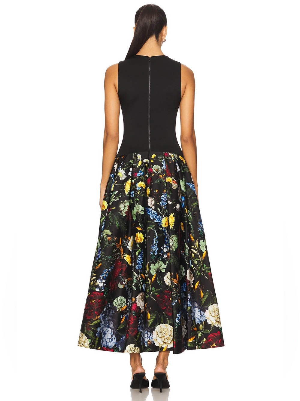 NWT Alice & Olivia Adley Drop Waist Black Floral Maxi Dress Gown Pockets size 14 - Picture 3 of 16